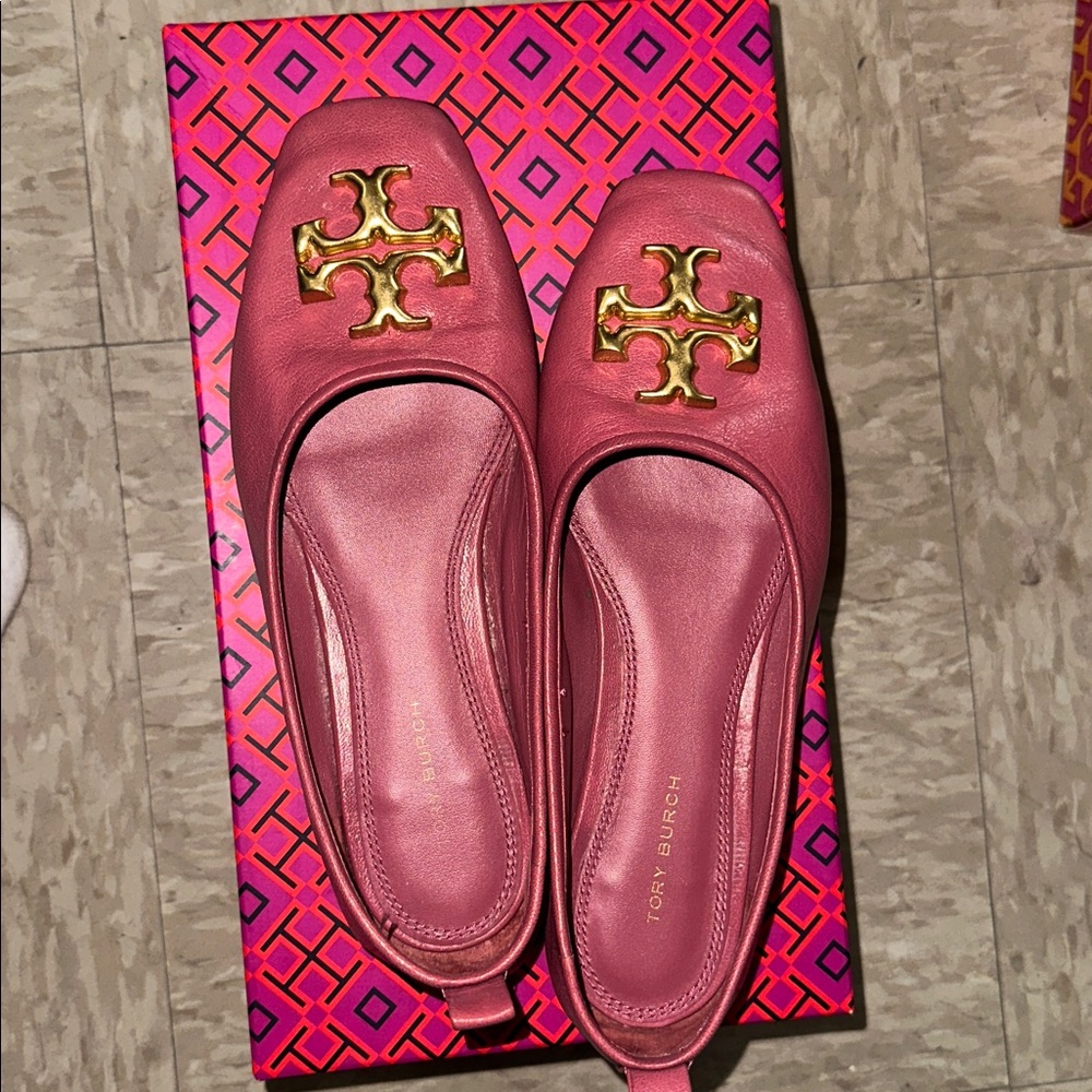 Tory Burch Rose Flats with Gold Emblem